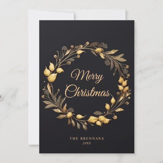 Kerst Modern Elegant Feestelijk Uniek Zwart Goud Feestdagenkaart (Voorkant)