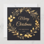 Kerst Modern Elegant Zwart Goud Uniek Feestelijk Feestdagenkaart (Voorkant)