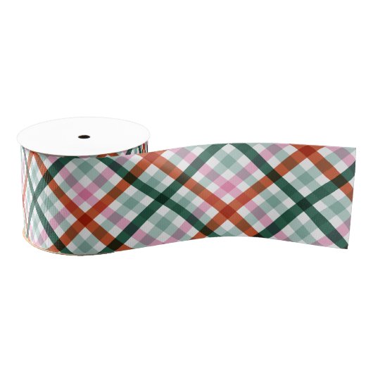 Kerst Modern Plaid Roze Groen Rood Grosgrain Lint (Spoel)