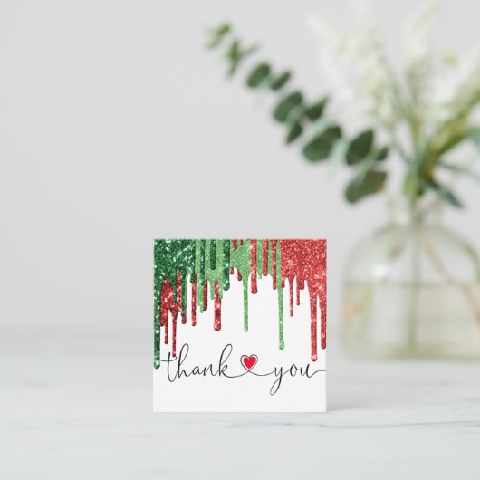 Kerst Modern script roze hart Dank u Vierkante Visitekaartje (Staand voorkant)