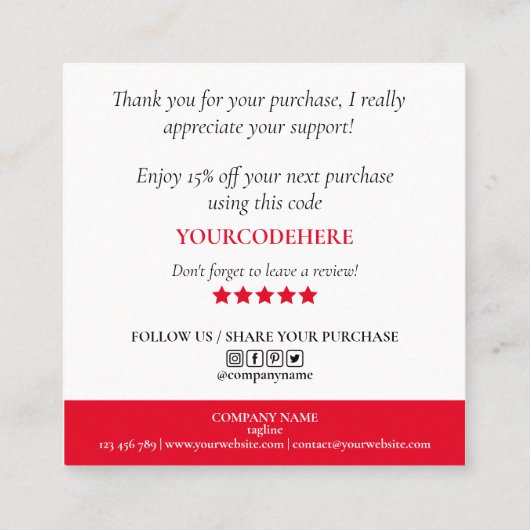 Kerst Modern script roze hart Dank u Vierkante Visitekaartje (Achterkant)