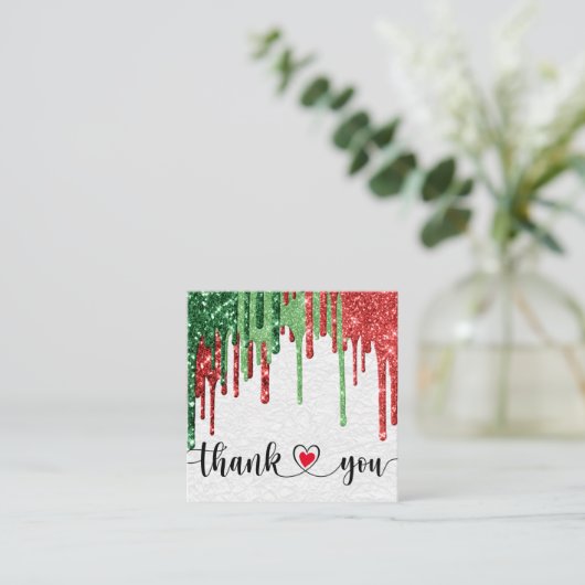 Kerst Modern script roze hart Dank u Vierkante Visitekaartje (Staand voorkant)