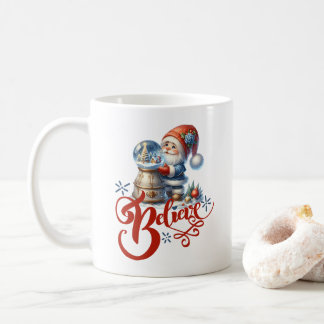 Kerst mok met leuke kabouter en wereldbol