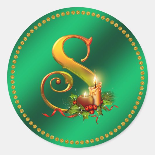 Kerst Monogram Groene Faux Folie Sticker (Voorkant)