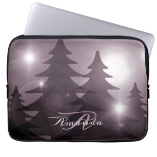 Kerst Monogram Roze Bomen Vakantie Winter Laptop Sleeve