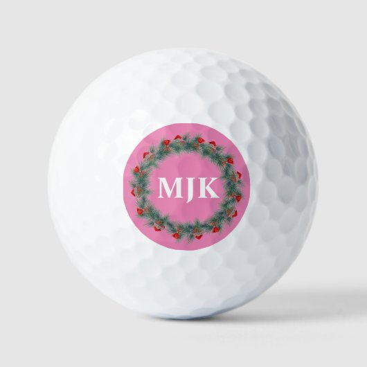 Kerst Monogram Roze Golf Ball Golfballen (Voorkant)
