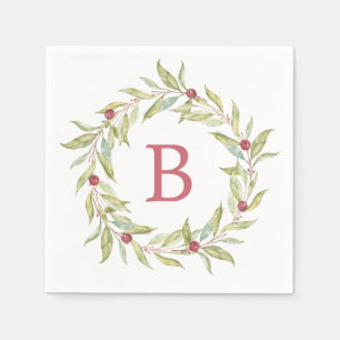 Kerst Monogram Winter Groene Bladeren Bessen Servet