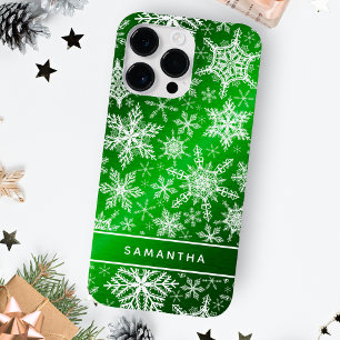 Kerst Monogrammed Groen Wit Sneeuwvlokken Case-Mate iPhone 14 Pro Max Hoesje