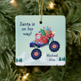 Kerst Monster Truck Kerstman Naam en Jaar Keramisch Ornament