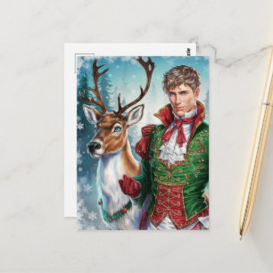 Kerst Mooi blond man en een rendier Briefkaart