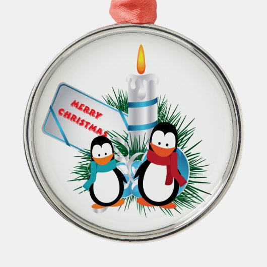 Kerst Mooie Pinguïns En Kaars aangepaste ornament (Voorkant)
