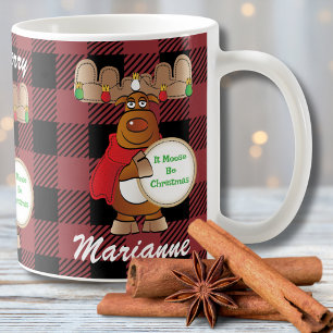Kerst Moose Cartoon Zwart Rood Grappig Gezegde Koffiemok