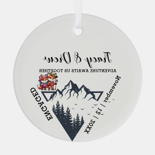 Kerst Mountain Pine Trees paar verloofd zwart Glas Ornament (Achterkant)