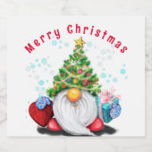 Kerst Mousserende Wijn Label Gnome met geschenken Sparkling Wijnetiket (Enkel label)