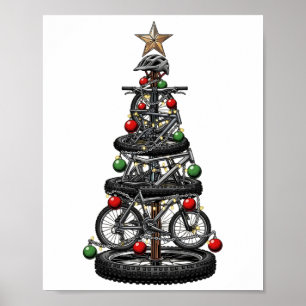 Kerst Mtb Mountainbike Boom Kerstmis Grappige Mann Poster