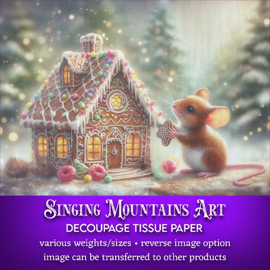 Kerst Muis Gingerbread Cottage Decoupage Tissuepapier