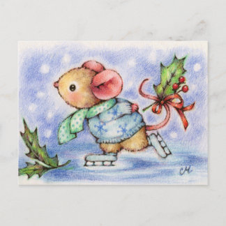 Kerst Muis Schaatsen Leuk Dier Briefkaart