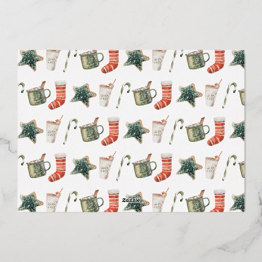 Kerst multi foto script modern rood en groen folie feestdagenkaart (Achterkant)