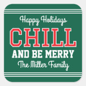 Kerst Naam Typografie Groen Rood Vierkante Sticker (Voorkant)