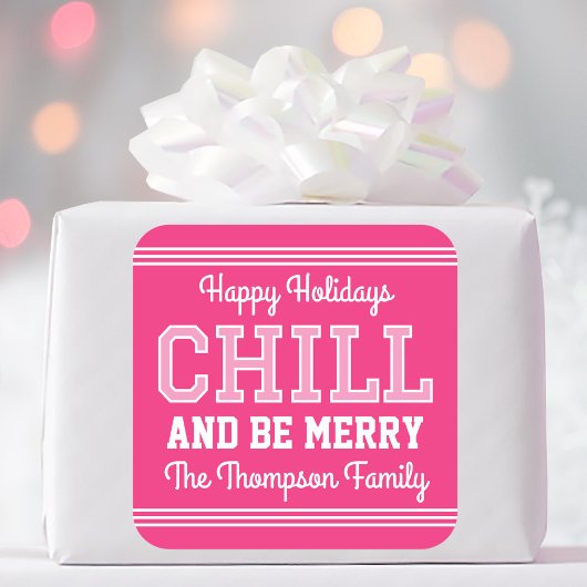 Kerst Naam Typografie Roze Vierkante Sticker