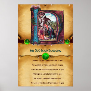 KERST Nativity Oud-Ierse zegen perkament Poster