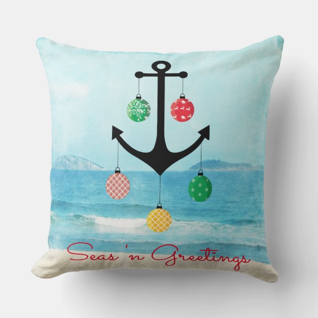 Kerst Nautical Pillow met Anchor Kussen (Voorkant)