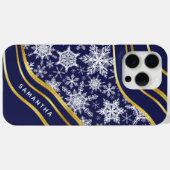 Kerst Navy Blauw Goud Monogrammed Sneeuwvlokken Case-Mate iPhone Case (Achterkant (horizontaal))