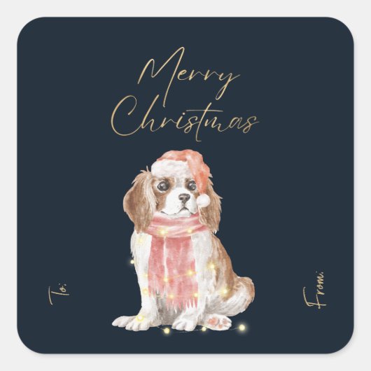 Kerst Navy Cocker Spaniel Hond Faux Goud Folie Vierkante Sticker (Voorkant)