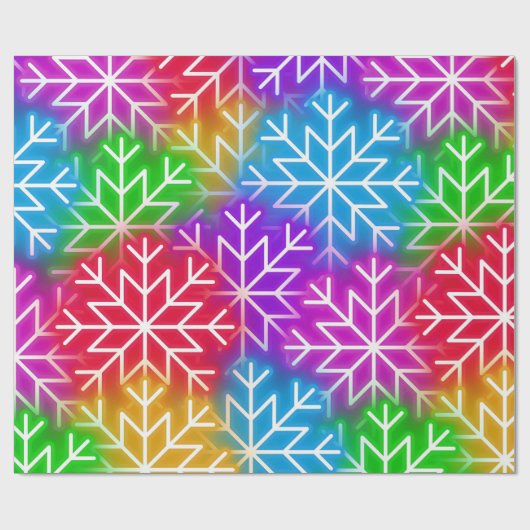Kerst Neon Sneeuwvlokken Kleurrijk Patroon Cadeaupapier (Vlak)