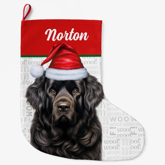 Kerst Newfoundland Naam Woof Achtergrond Grote Kerstsok (Voorkant)