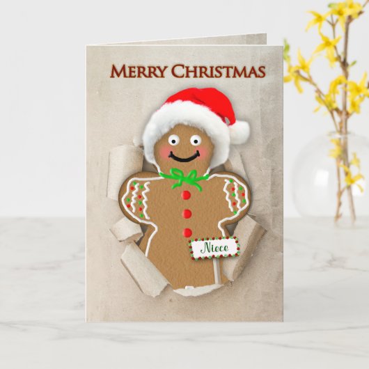 Kerst, nichtje, peperkoek Man Kerstman Hoed Kaart (Gele Bloem)