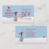 Kerst Nieuwjaar 2026 Fun Reindeer Discount Kaart Kortingskaartje (Voorkant / Achterkant)
