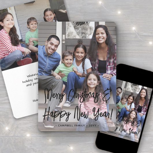 Kerst & Nieuwjaar Brushed Black Script 2 Foto Feestdagenkaart