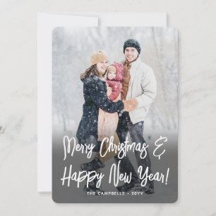 Kerst & Nieuwjaar Geborsteld Wit Script 2 Foto Feestdagenkaart