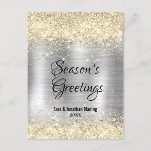 Kerst nieuwjaar metallic zilver goud glitter briefkaart