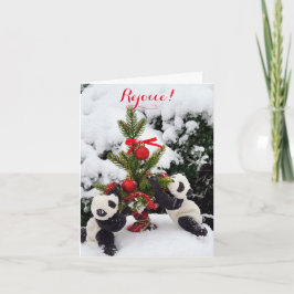 Kerst Nieuwjaar Panda's in het spel Feestdagen Kaart