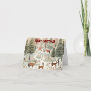 Kerst Nordic bos scène met rendieren. Feestdagen Kaart