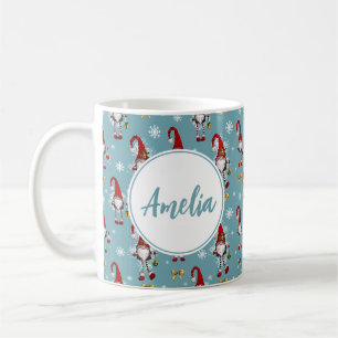 Kerst Nordic Kabouters Blauw Patroon Met Naam Koffiemok