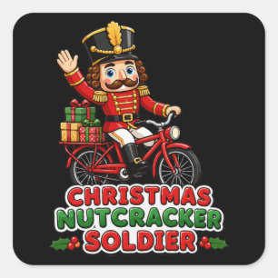 Kerst Notenkraker Soldaat op Fiets Vierkante Sticker