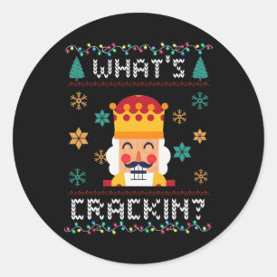 Kerst Notenkraker Whats Crackin Grappige Xmas Mann Ronde Sticker