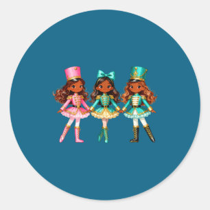Kerst Notenkraker Zwarte Meisjes Kinderen Festive Ronde Sticker