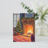 Kerst ochtend open haard feestdagenkaart (Staand voorkant)
