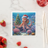 Kerst-octopus draagt een kerstmuts servet (Insitu)