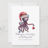 Kerst Octopus in Santa Hat Uniek Nautisch Zee Feestdagenkaart (Voorkant)