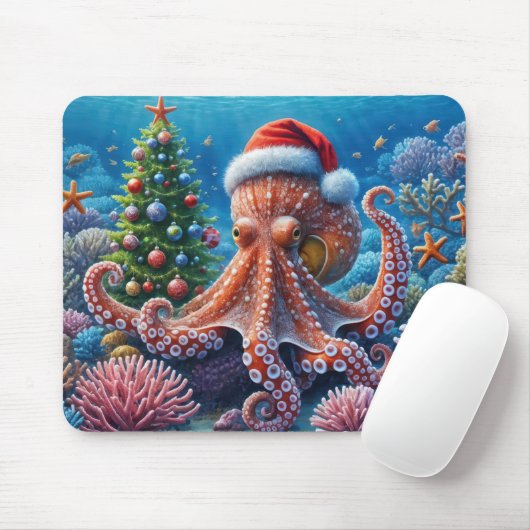 Kerst octopus met kerstmuts muismat (Met muis)