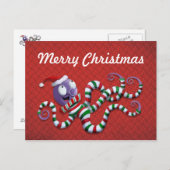 Kerst Octopus met strepen Feestdagenkaart (Voorkant / Achterkant)