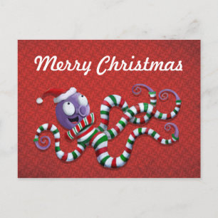 Kerst Octopus met strepen Feestdagenkaart