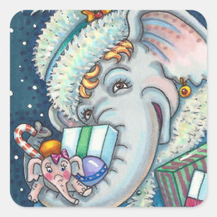 KERST OLIFANT, KRONKELIG VAN GESCHENKEN & GOEDE JU VIERKANTE STICKER