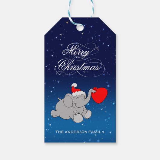 Kerst olifant met geschenken cadeaulabel (Voorkant)
