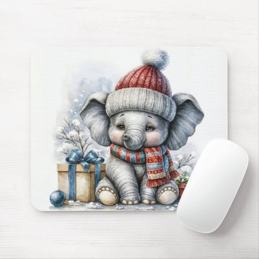 Kerst olifant met geschenken muismat (Met muis)